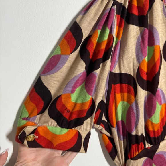 T-Bags Dress Women S Cream Brown Orange 70s Retro Geometric Mini Psychedelic - Picture 5 of 8